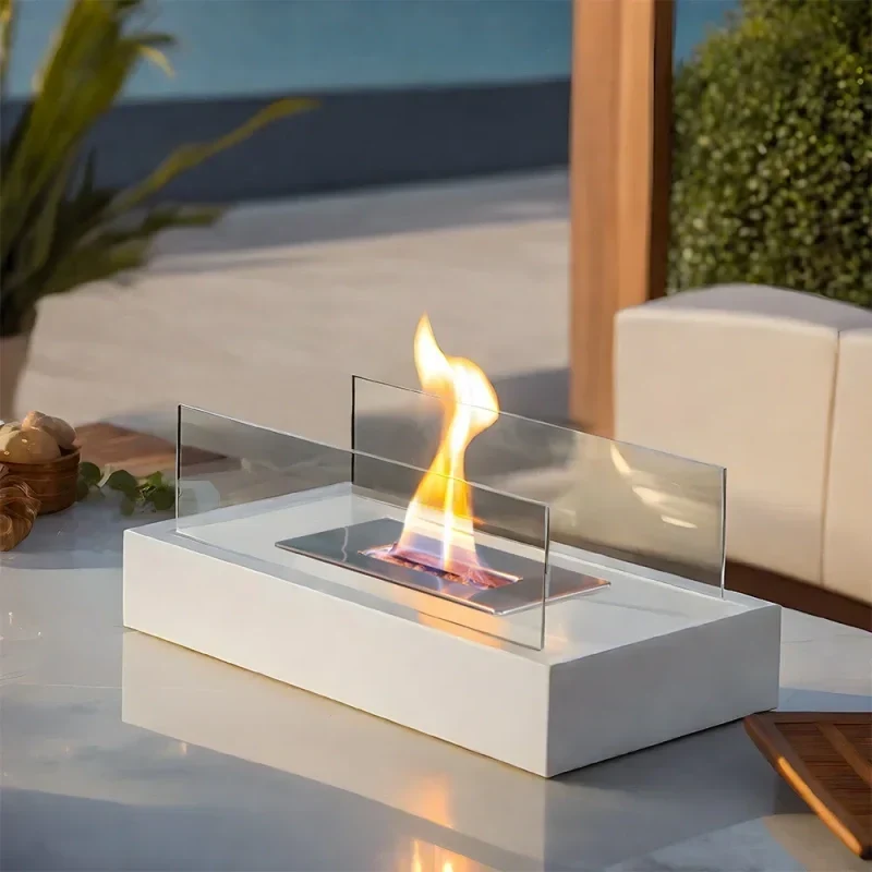 Tischfeuer – Brennkammer für Ethanol hinter Glas, 35 cm breit