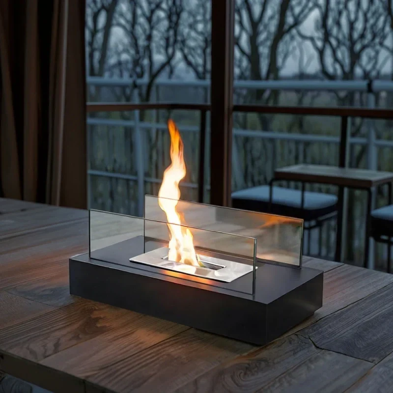 Tischfeuer – Brennkammer für Ethanol hinter Glas, 35 cm breit