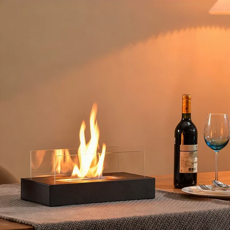 Tischfeuer – Brennkammer für Ethanol hinter Glas, 35 cm breit