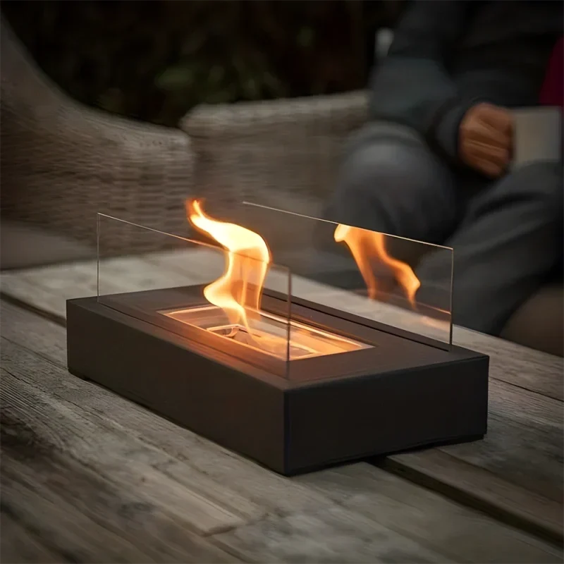 Tischfeuer – Brennkammer für Ethanol hinter Glas, 35 cm breit