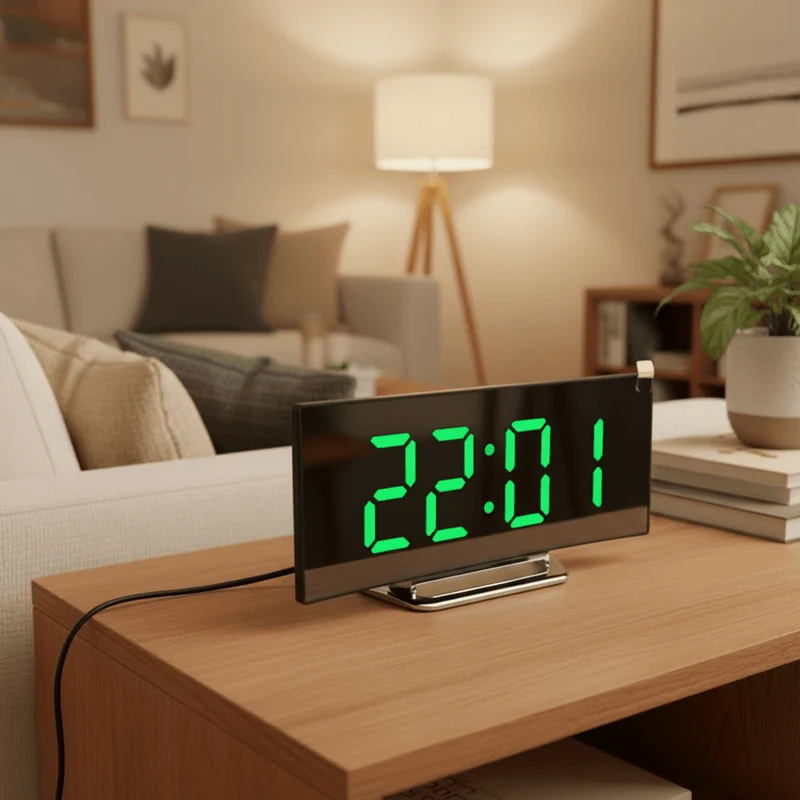Digitalwecker – grosses LED-Display ohne tickendes Uhrwerk, mit Adapter