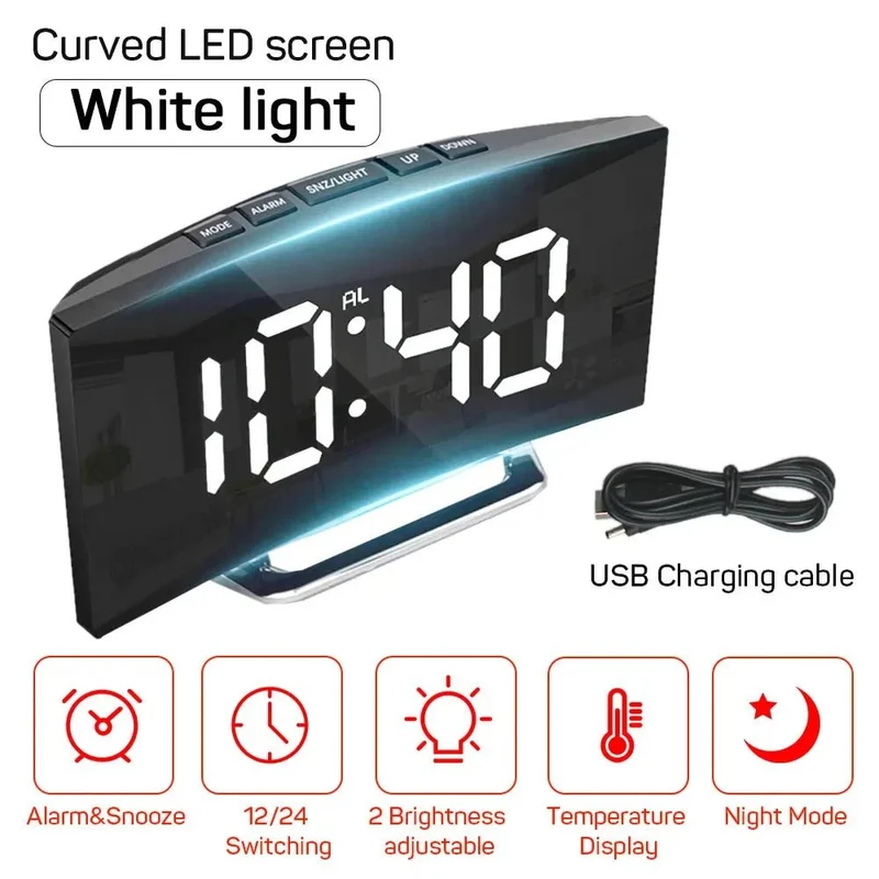 Digitalwecker – grosses LED-Display ohne tickendes Uhrwerk, mit Adapter