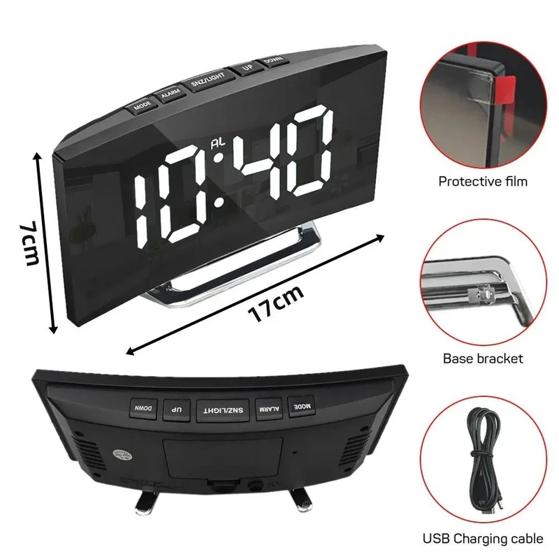 Digitalwecker – grosses LED-Display ohne tickendes Uhrwerk, mit Adapter