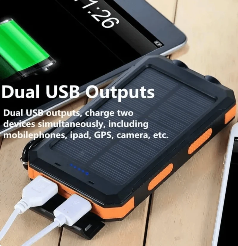 Solar-Powerbank – zwei USB-Ausgänge, IPX5-Gehäuse und LED-Leuchte