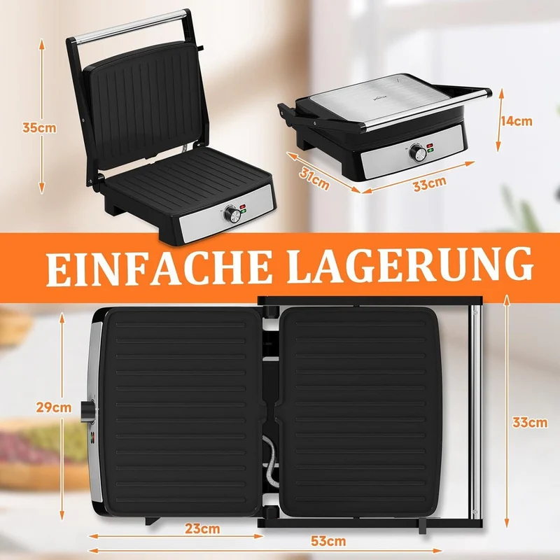 Kontaktgrill 2200W Tischgrill Elektrogrill Grill Panini Maker Sandwich Toaster