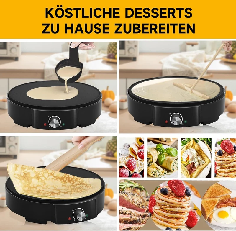 HOMELUX Crepes Maker Ø30 cm 1200W Antihaftbeschichtet + Verteiler