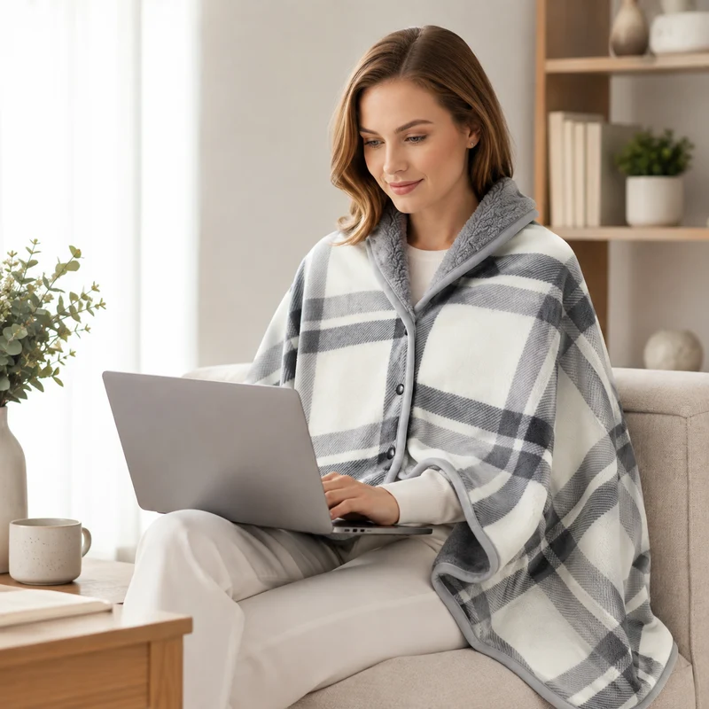 Kuscheldecke zum Anziehen – Wendbares Plüschcape mit Knopfleiste