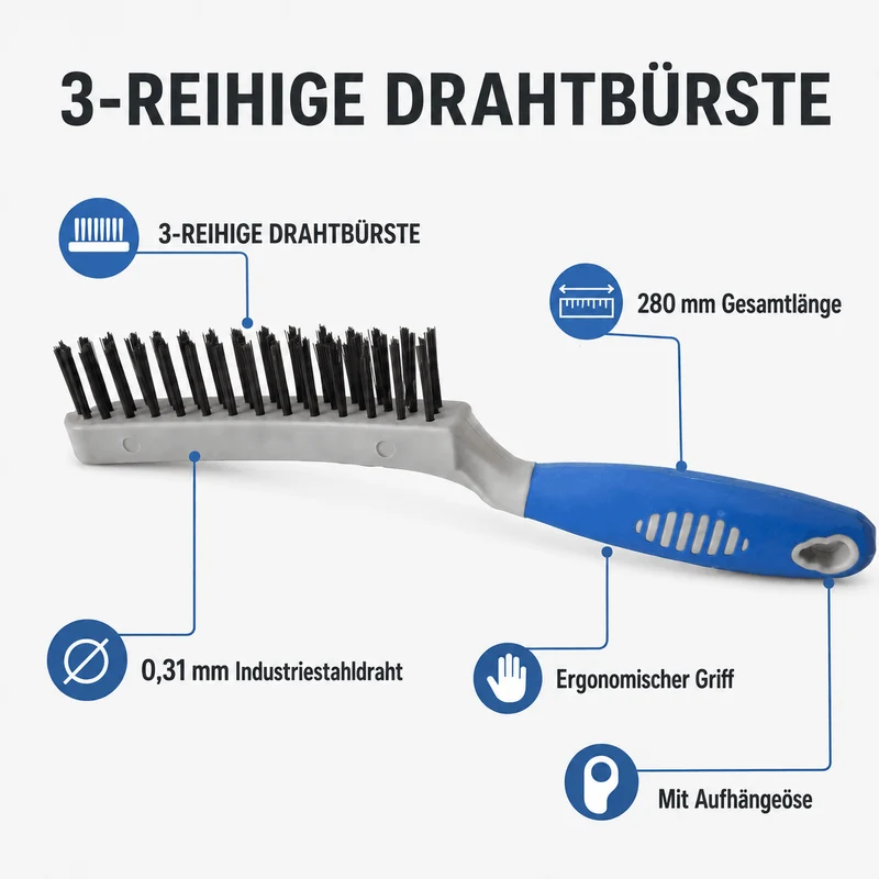 Drahtbürste Stahlbürste 280 mm 3 reihig