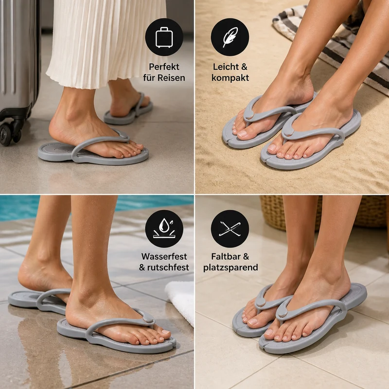 Faltbare Reise-Flip-Flops – Rutschfeste Hausschuhe für heiße Tage