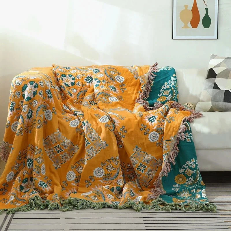 Baumwolldecke – Jacquardgewebe im Boho-Muster in drei Größen für Sofa und Bett