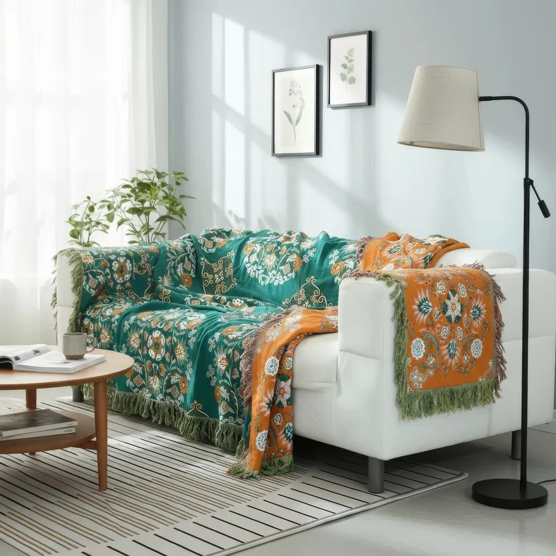 Baumwolldecke – Jacquardgewebe im Boho-Muster in drei Größen für Sofa und Bett