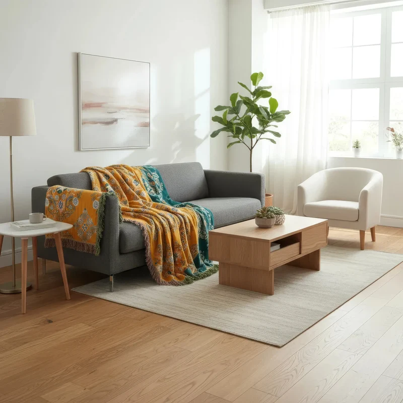 Baumwolldecke – Jacquardgewebe im Boho-Muster in drei Größen für Sofa und Bett