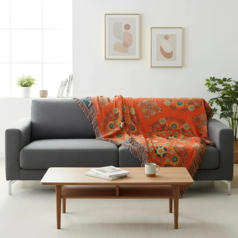 Baumwolldecke – Jacquardgewebe im Boho-Muster in drei Größen für Sofa und Bett