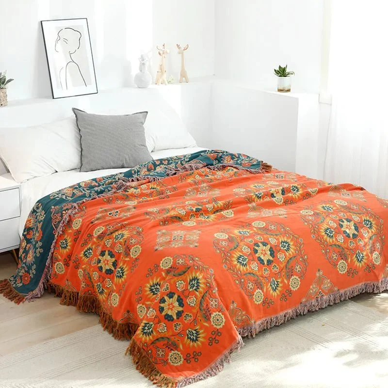 Baumwolldecke – Jacquardgewebe im Boho-Muster in drei Größen für Sofa und Bett