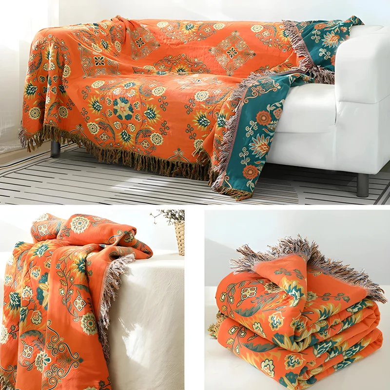Baumwolldecke – Jacquardgewebe im Boho-Muster in drei Größen für Sofa und Bett