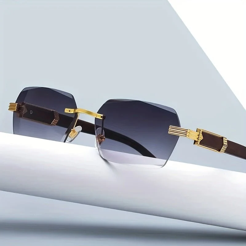 Sonnenbrille randlos – Facettierte Gläser und Bügel in Holzoptik