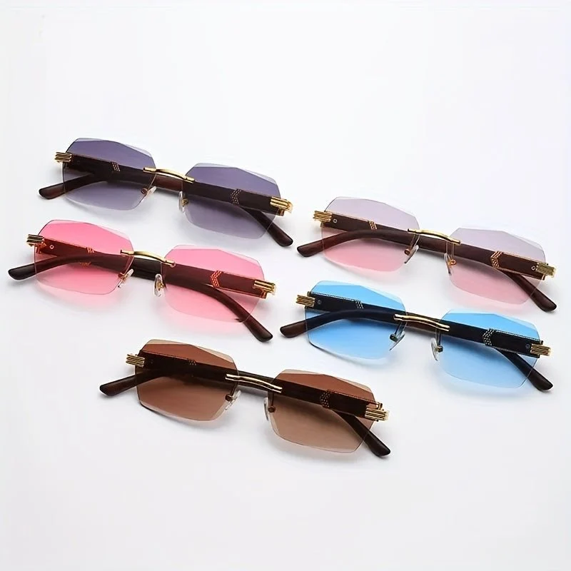Sonnenbrille randlos – Facettierte Gläser und Bügel in Holzoptik