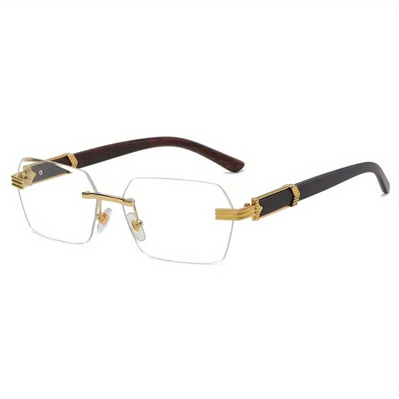 Sonnenbrille randlos – Facettierte Gläser und Bügel in Holzoptik