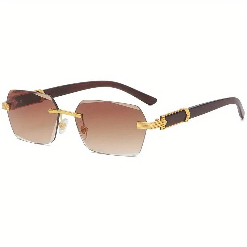 Sonnenbrille randlos – Facettierte Gläser und Bügel in Holzoptik