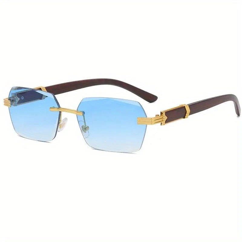 Sonnenbrille randlos – Facettierte Gläser und Bügel in Holzoptik