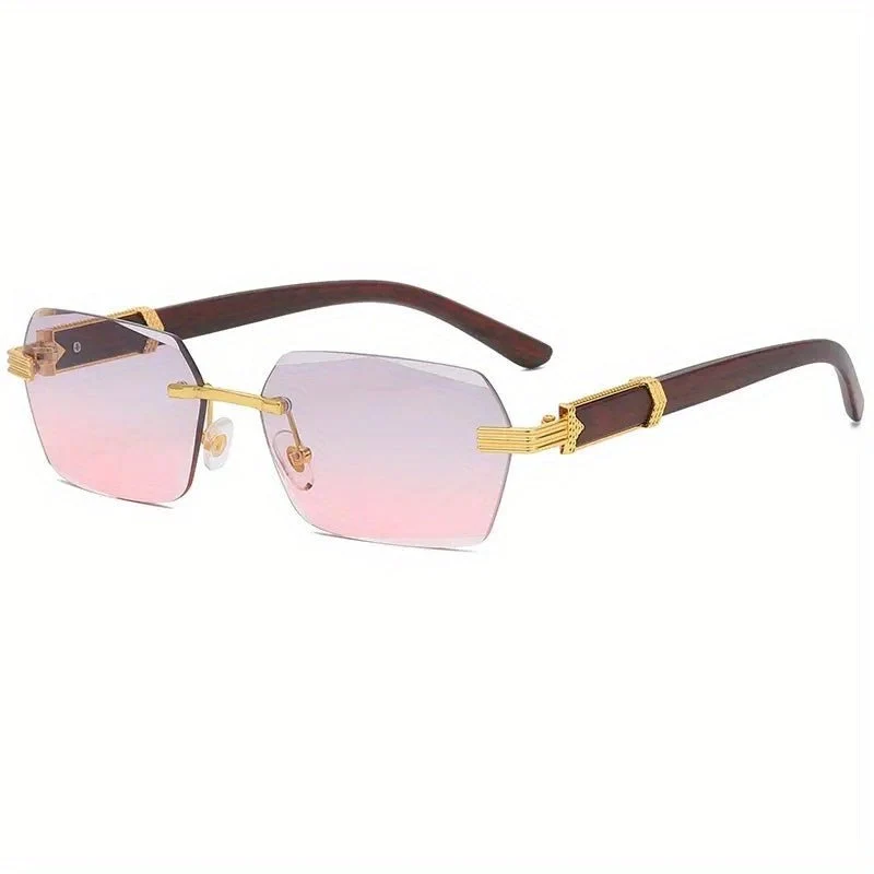 Sonnenbrille randlos – Facettierte Gläser und Bügel in Holzoptik