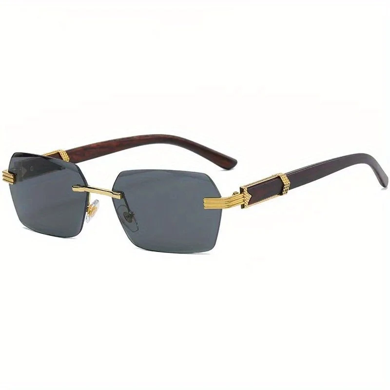 Sonnenbrille randlos – Facettierte Gläser und Bügel in Holzoptik