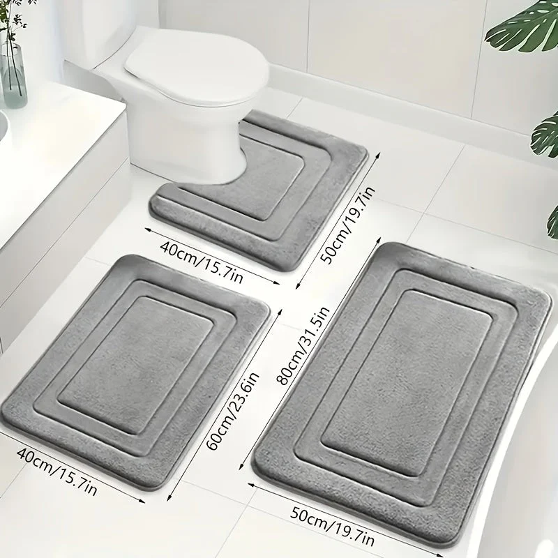 Badematten-Set aus Memoryschaum – Dreiteilig mit saugfähiger Oberschicht