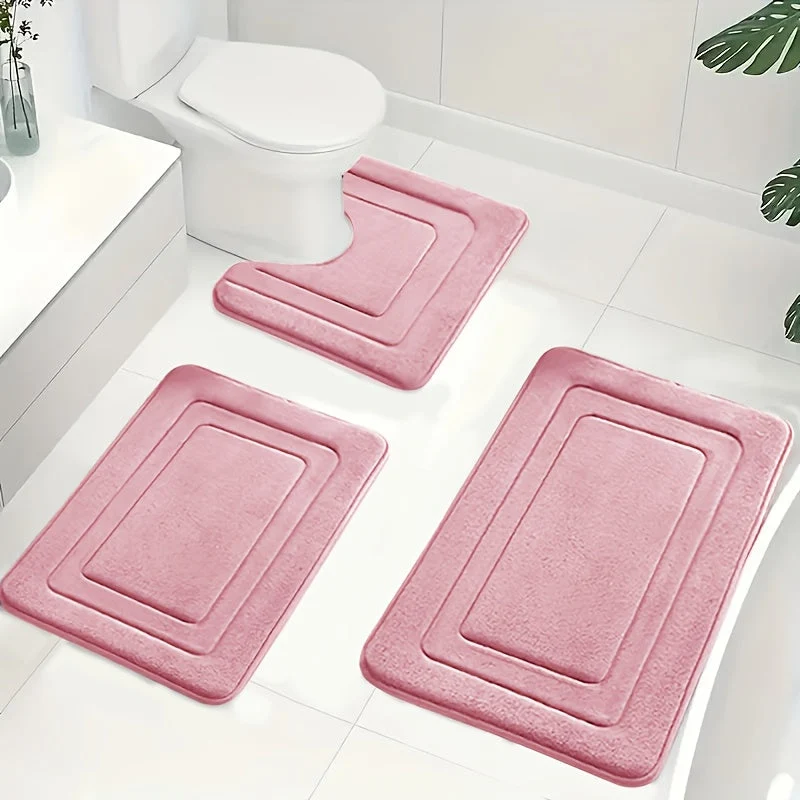Badematten-Set aus Memoryschaum – Dreiteilig mit saugfähiger Oberschicht