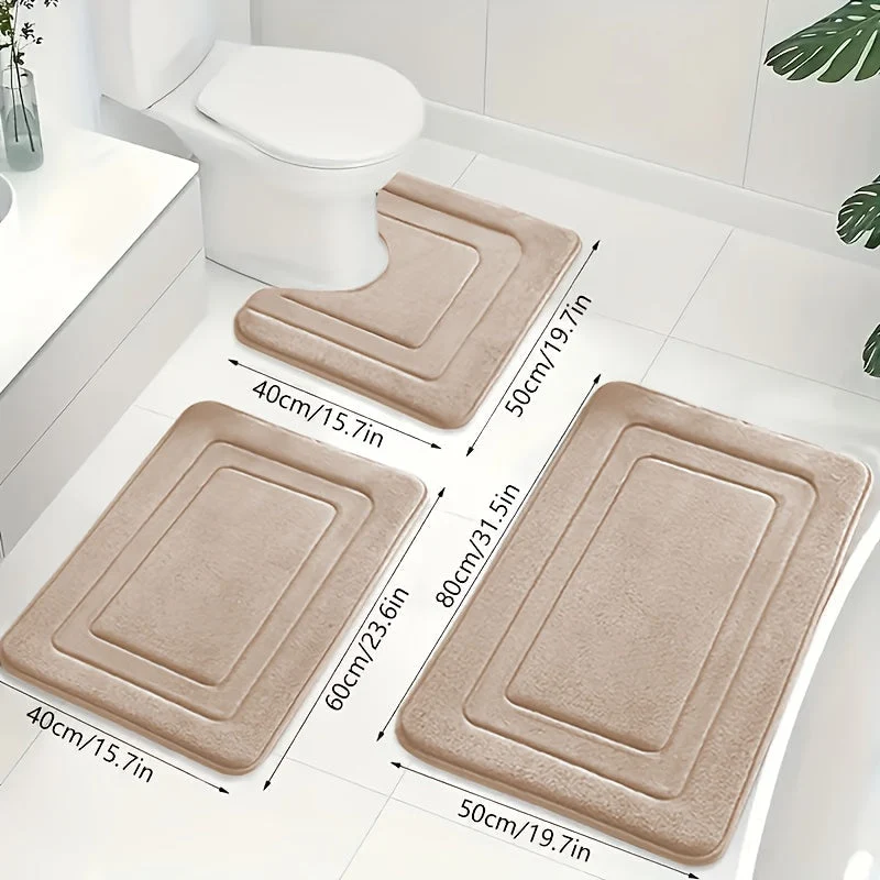 Badematten-Set aus Memoryschaum – Dreiteilig mit saugfähiger Oberschicht