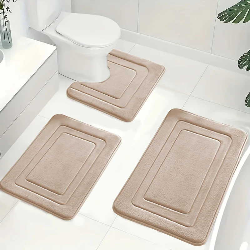 Badematten-Set aus Memoryschaum – Dreiteilig mit saugfähiger Oberschicht