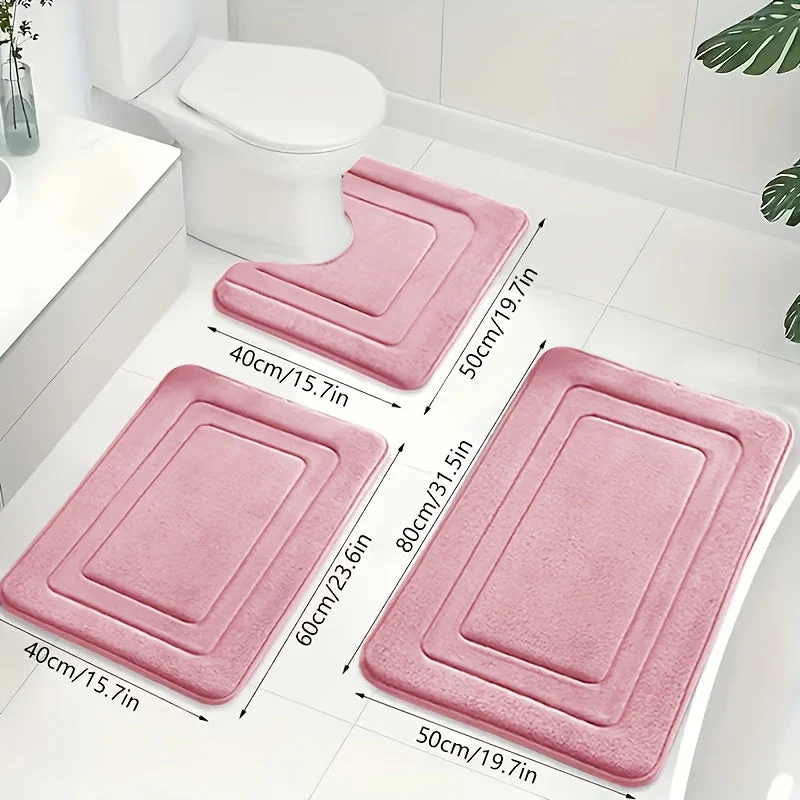 Badematten-Set aus Memoryschaum – Dreiteilig mit saugfähiger Oberschicht