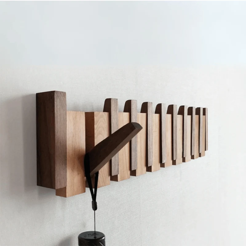 Wandgarderobe mit versenkbaren Haken – Massivholz von 31 bis 75 cm