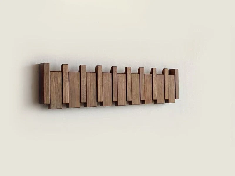 Wandgarderobe mit versenkbaren Haken – Massivholz von 31 bis 75 cm