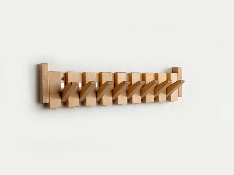 Wandgarderobe mit versenkbaren Haken – Massivholz von 31 bis 75 cm