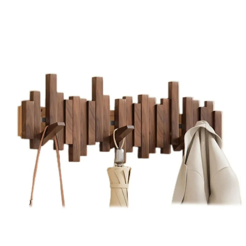 Garderobenleiste Holz – Magnetisch einklappbare Haken, 20 cm hoch