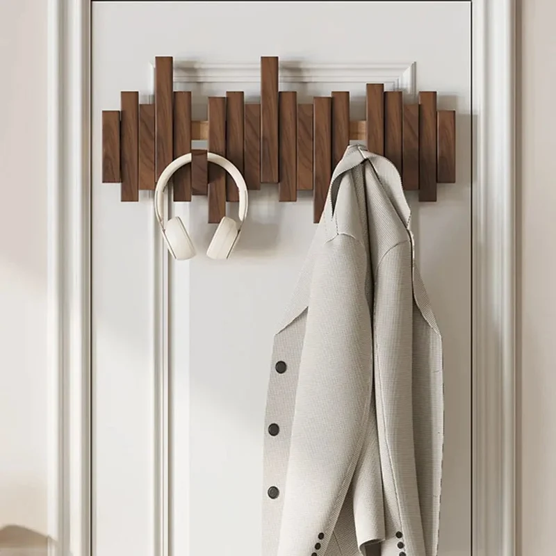 Garderobenleiste Holz – Magnetisch einklappbare Haken, 20 cm hoch