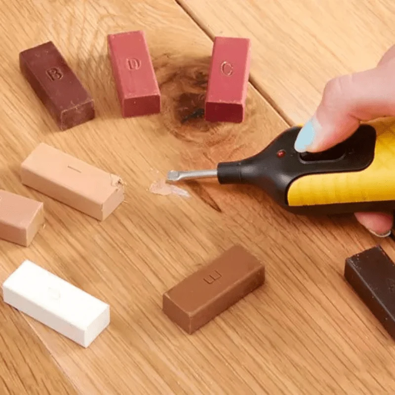 Holzreparaturset – Acht Wachsfarben mit Schmelzstift für Kratzer und Dellen