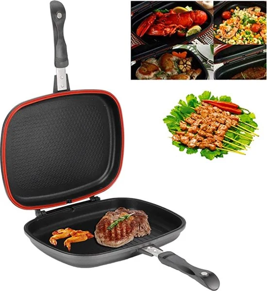 Herenthal Doppel Grillpfanne Ø 28 cm Marmorbeschichtung mit Antihaftschicht