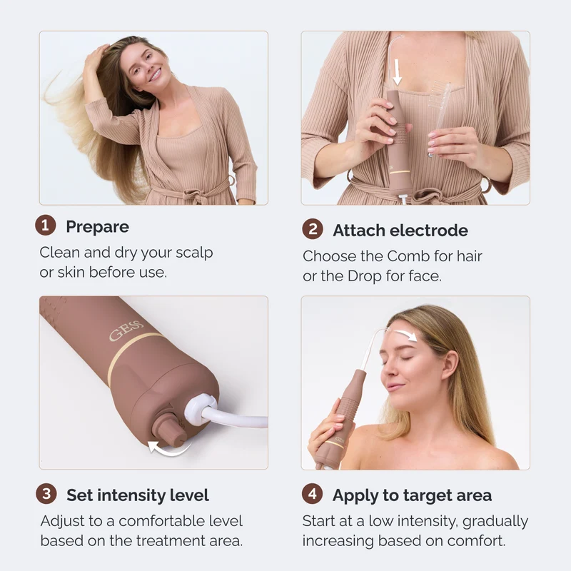 GESS DARS High-Frequency Massager Original Darsonval 2-in-1: Professional Facial & Scalp Therapy at Home