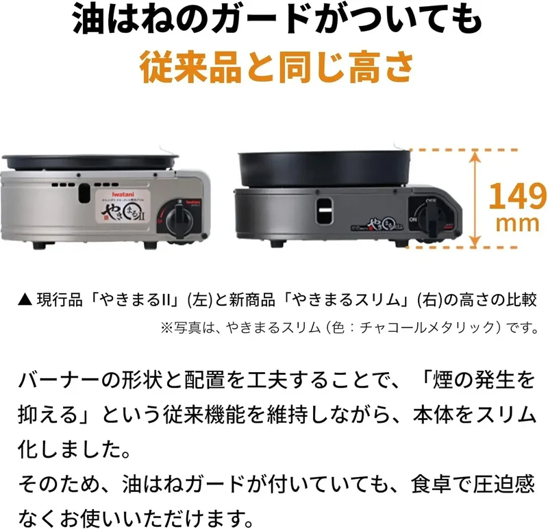 Iwatani Yakimaru Smokeless Cassette Gas Stove 9.2-Inch Black