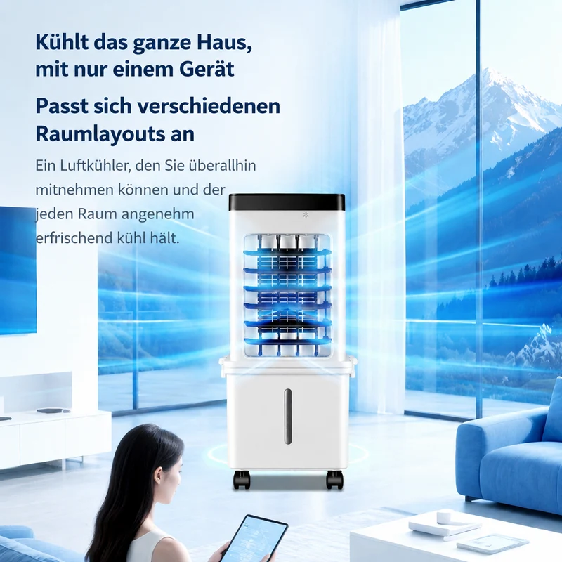 Mobiler Luftkühler mit Wassertank – Kühlen, Befeuchten & Lüften