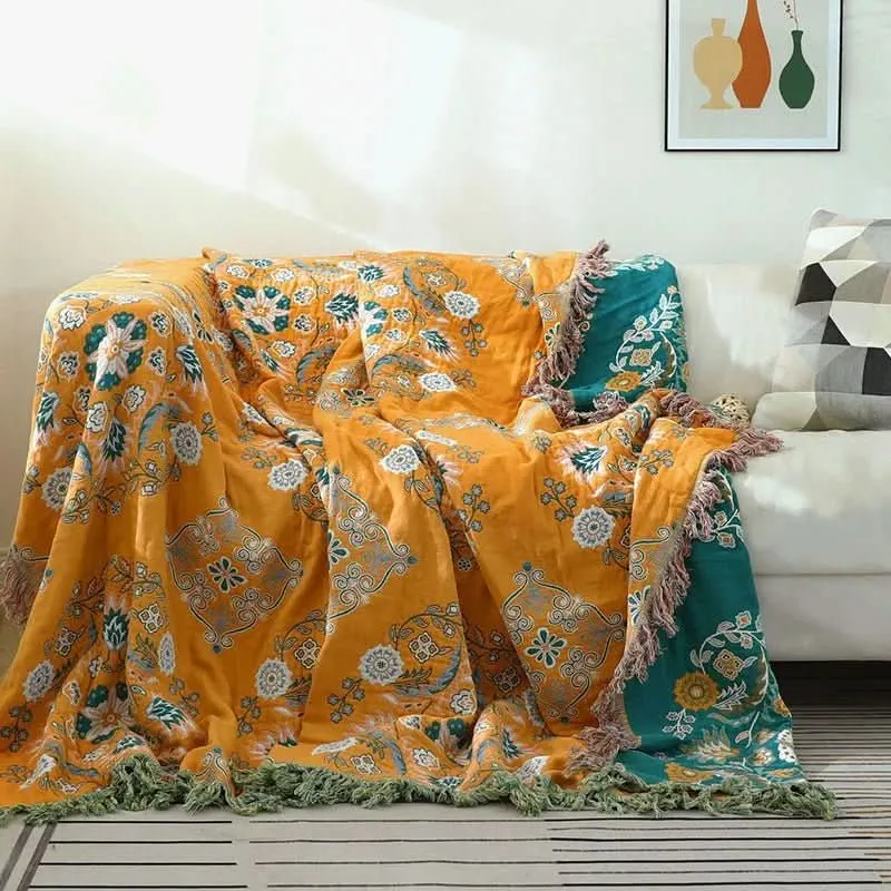 Wohndecke – Boho Sofadecke aus Baumwolle mit Fransen