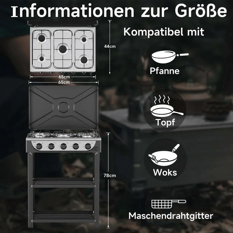 HOMELUX 5 flammiger Gaskocher inkl.Schlauch und Druckminderer Gasherd