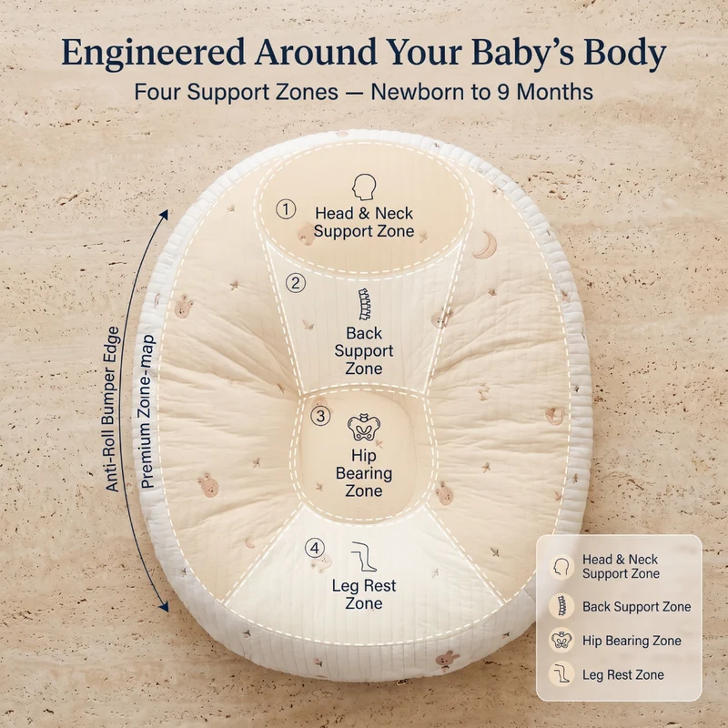 Babynest – Weich gepolstertes Liegekissen mit abnehmbarem Bezug