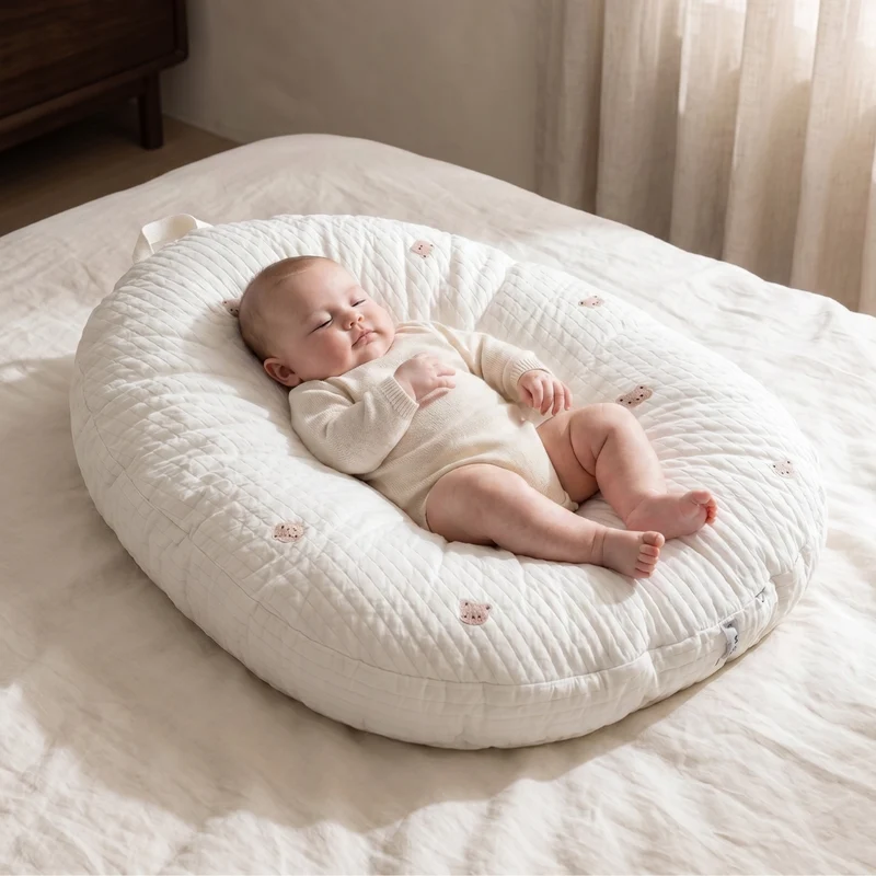 Babynest – Weich gepolstertes Liegekissen mit abnehmbarem Bezug
