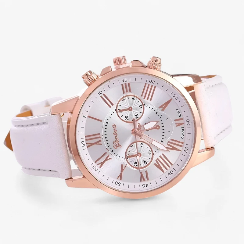 Damenuhr Lederarmband – 42 mm Gehäuse mit Datum & Wasserfest