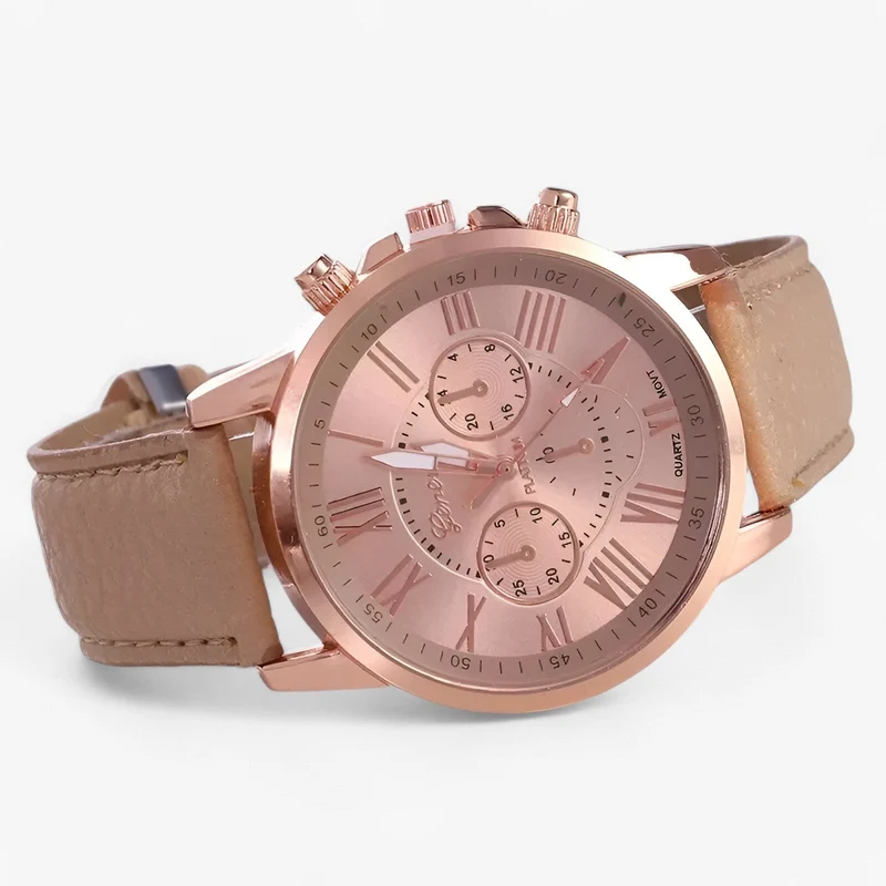 Damenuhr Lederarmband – 42 mm Gehäuse mit Datum & Wasserfest