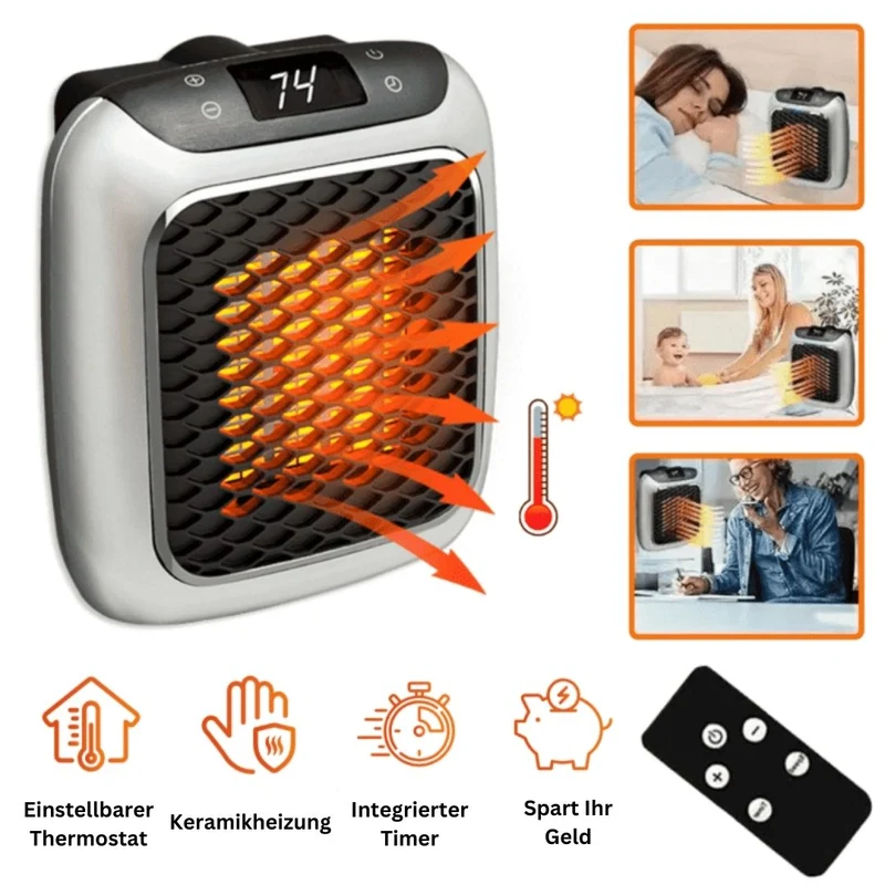 Heizlüfter Kompakt – 800 W mit Fernbedienung, 13,5 cm Breit