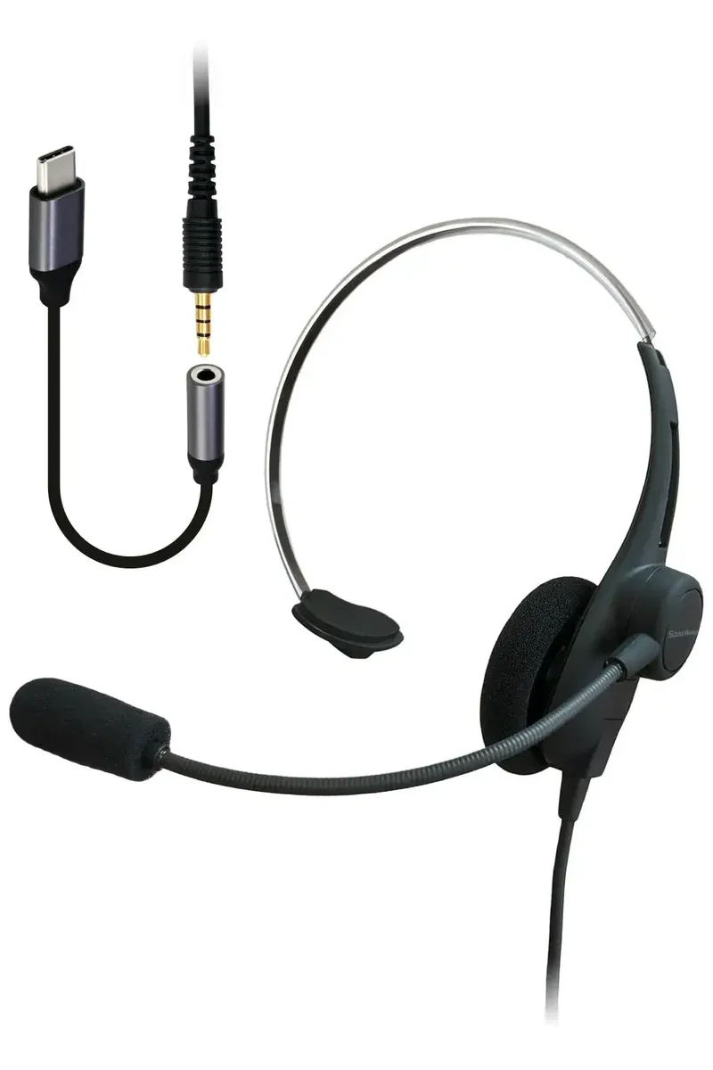 Soundwarrior Lightweight Wired USB C Headset with Adapter for Daily Audio
