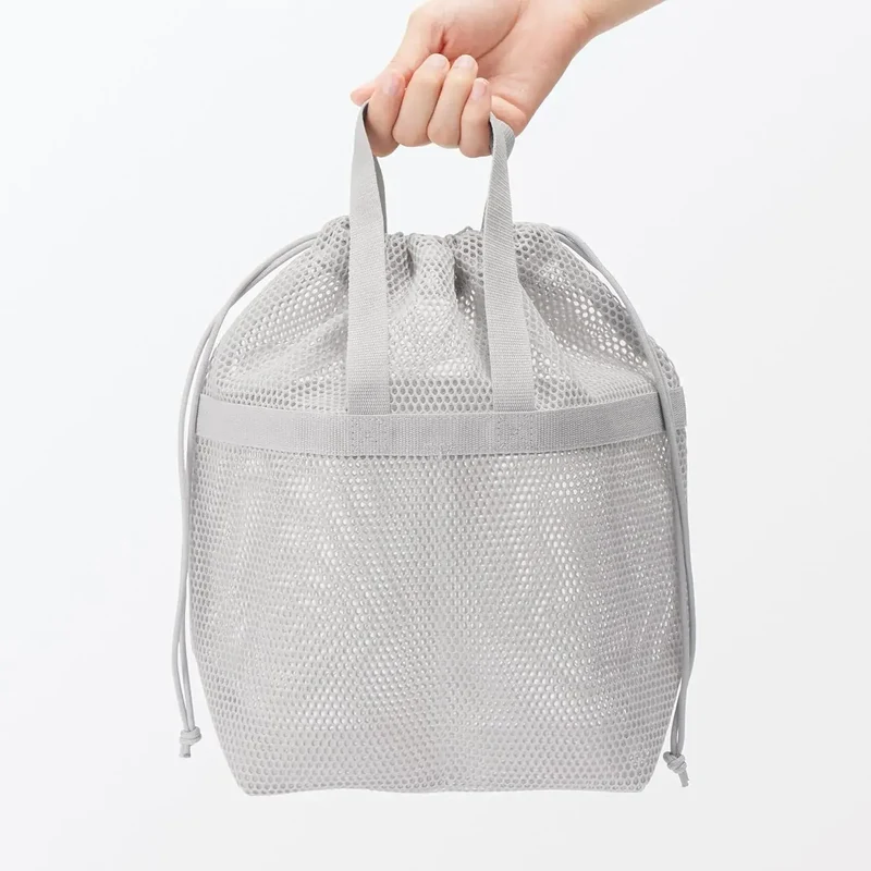 Muji 3D Mesh Drawstring Bag with Handles, Medium Size Pouch